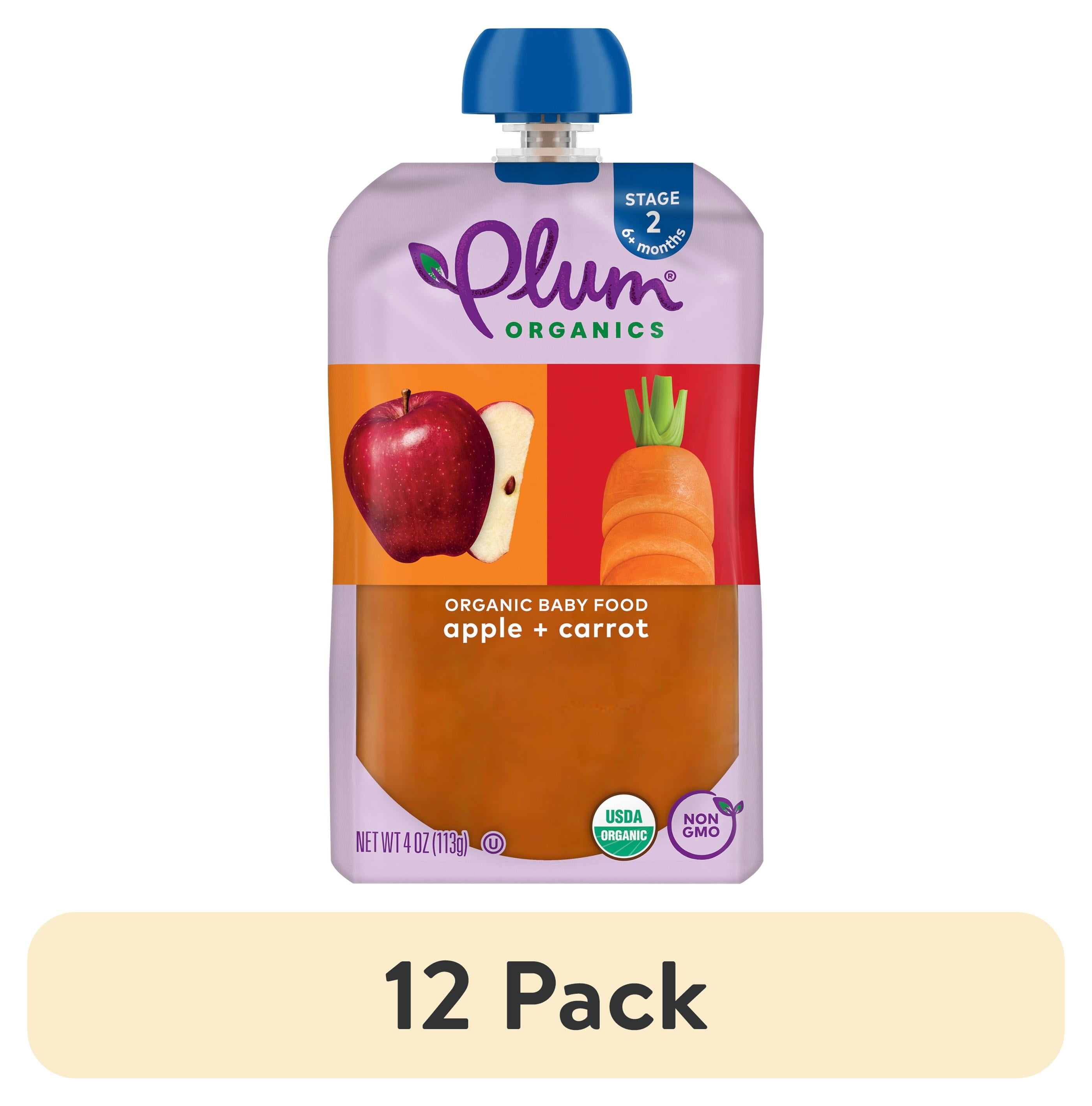 (12 pack) Plum Organics Stage 2 Organic Baby Food Apple + Carrot 4oz Pouch