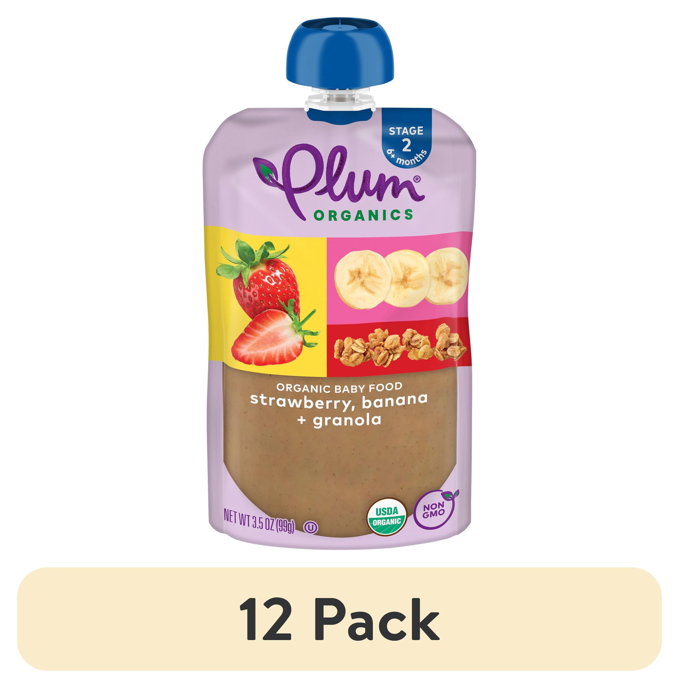 (12 pack) Plum Organics® Stage 2 Organic Baby Food Strawberry, Banana + Granola 3.5oz Pouch