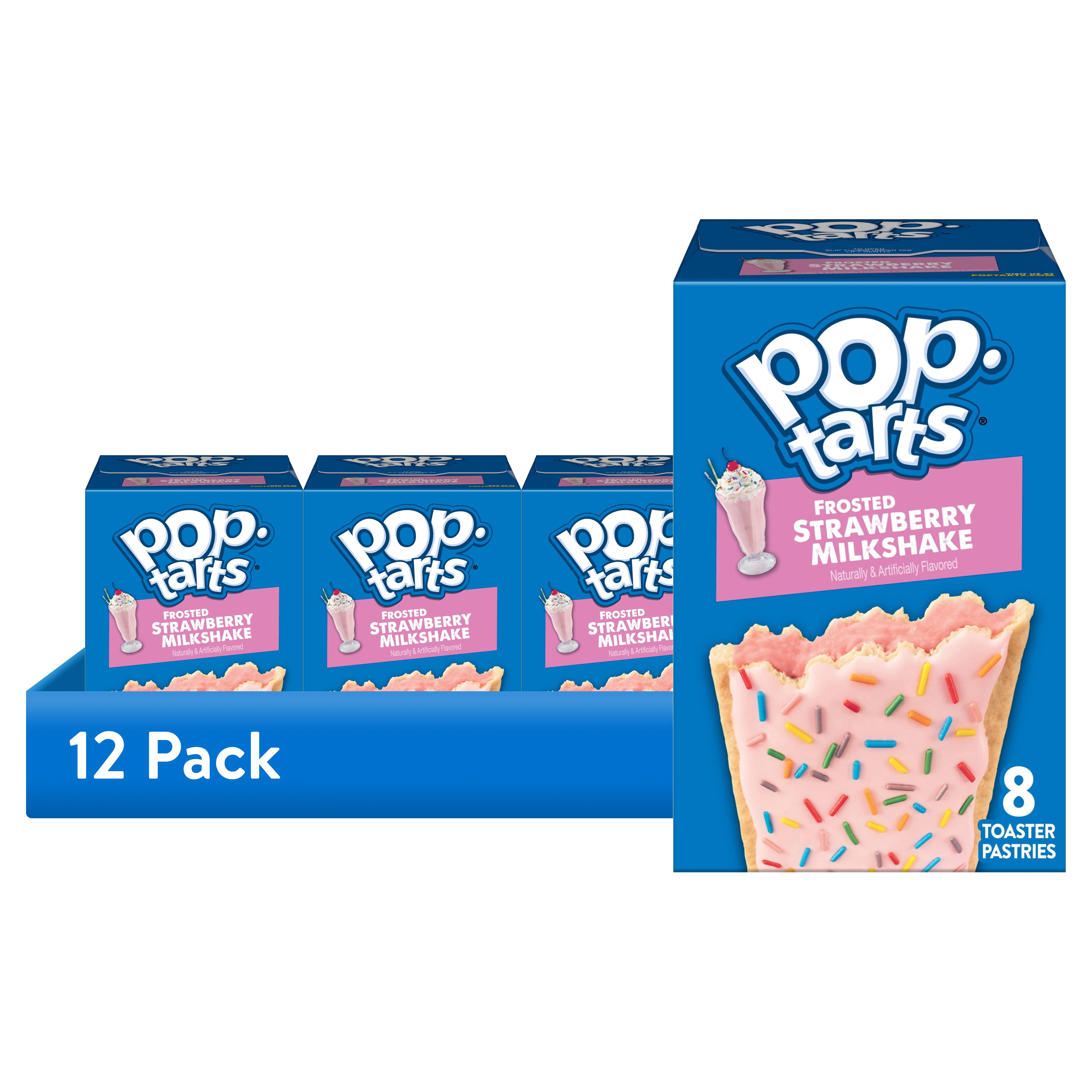 (12 pack) Pop-Tarts Frosted Strawberry Milkshake Toaster Pastries, Breakfast Foods, Shelf-Stable, 13.5 oz (8 Count)