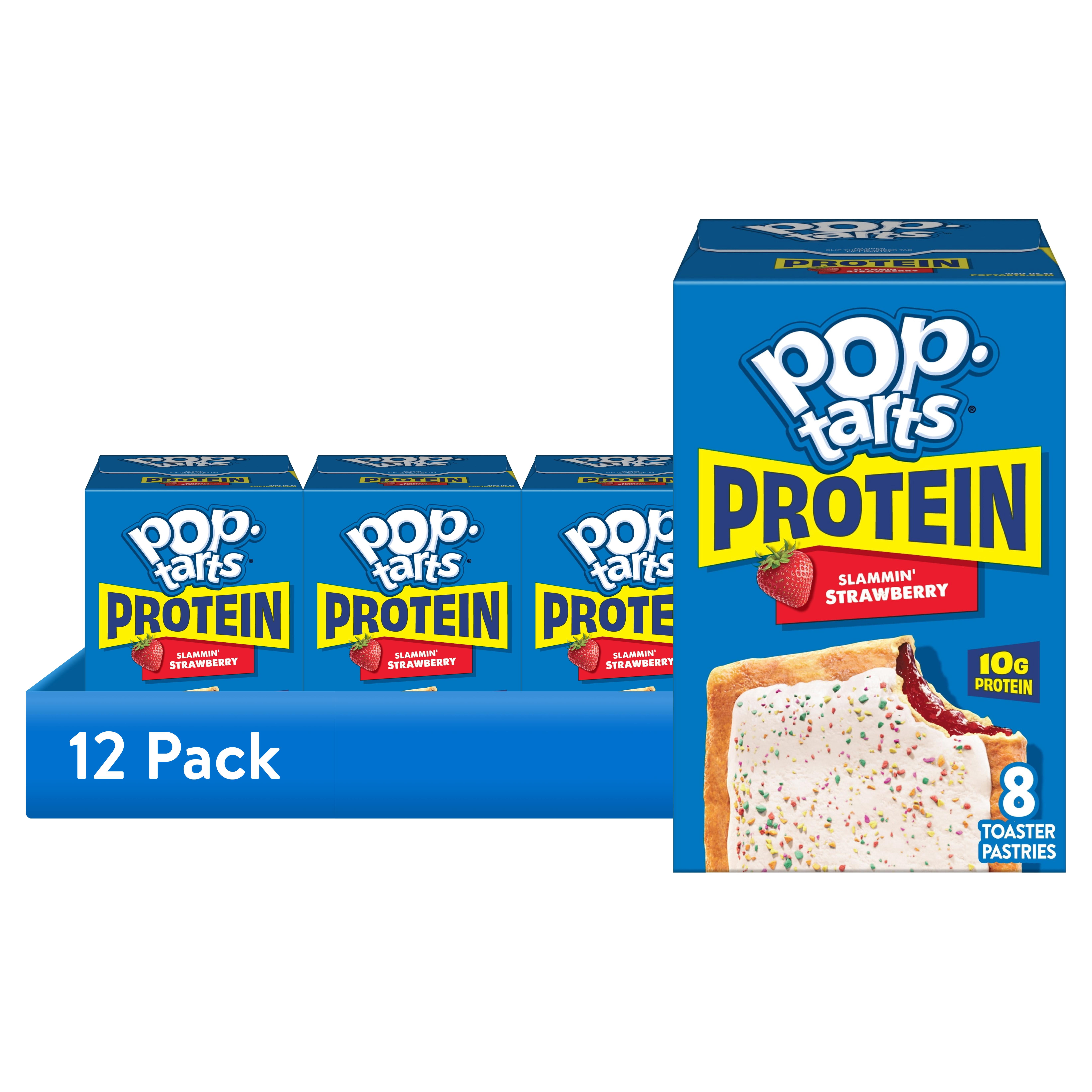 (12 pack) Pop-Tarts Protein Toaster Pastries, 10g Protein, Slammin' Strawberry, 14.3oz Box (8 Pop-Tarts)