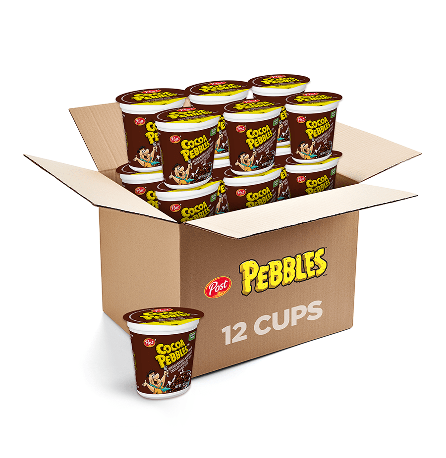 (12 pack) Post Cocoa PEBBLES Chocolate Breakfast Cereal, Gluten Free, On-the-Go Snack, 2.0 oz Cup