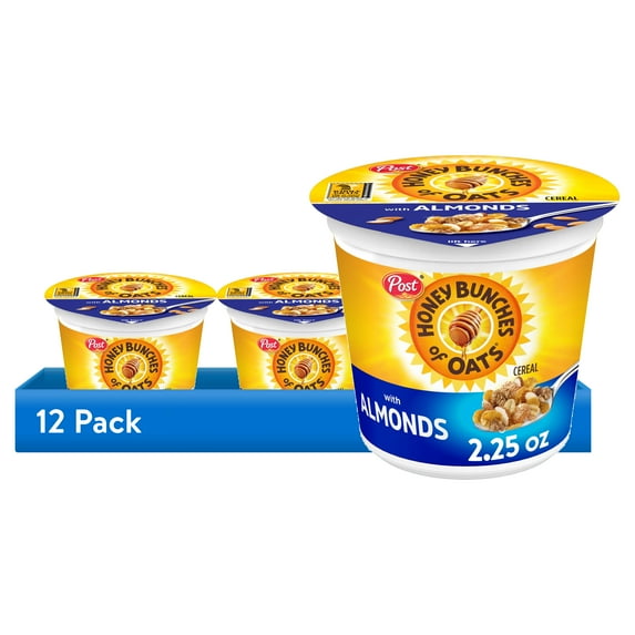 (12 pack) Post Honey Bunches of Oats with Almonds Breakfast Cereal, Crunchy 2.25 oz Cereal Cup