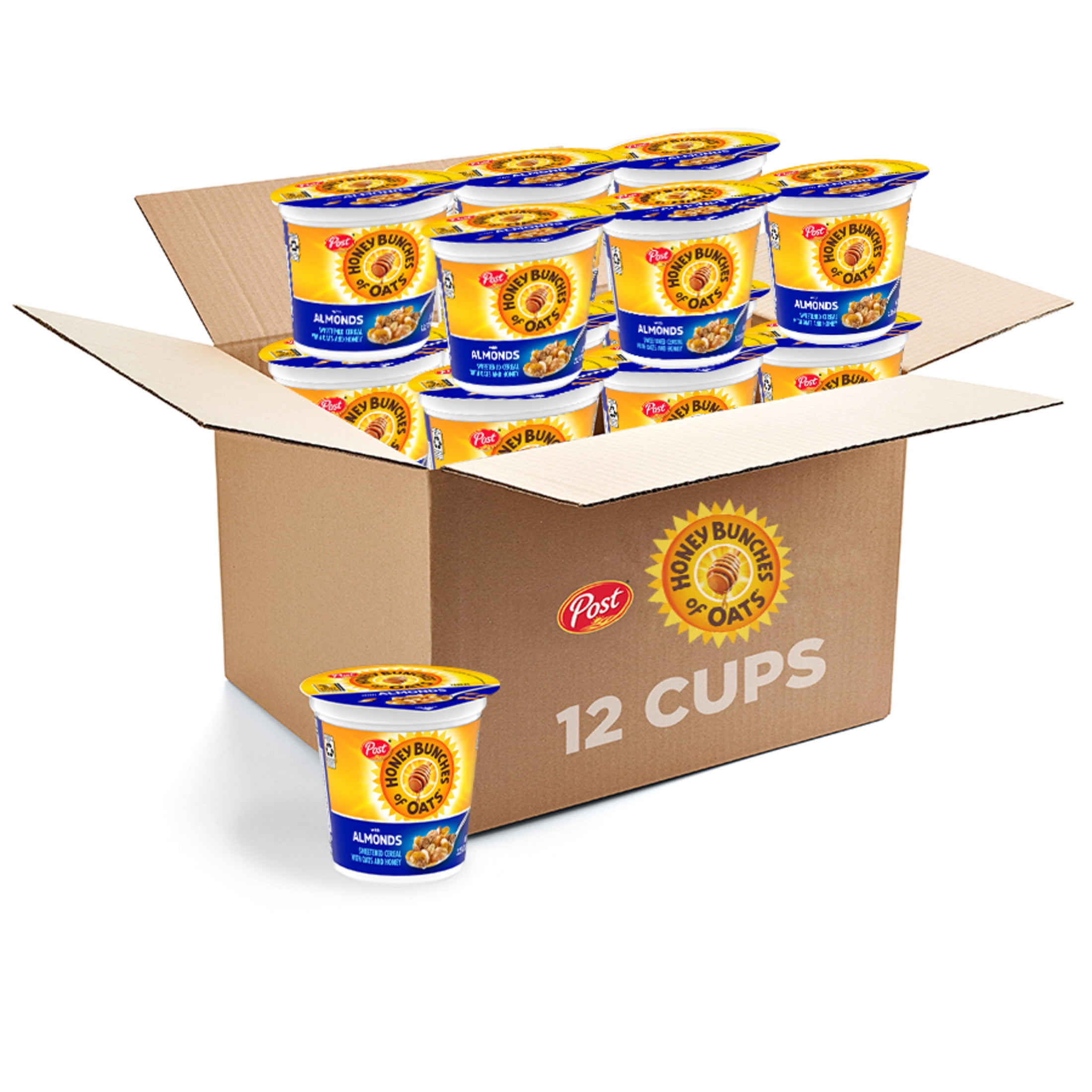 (12 pack) Post Honey Bunches of Oats with Almonds Breakfast Cereal, Crunchy 2.25 oz Cereal Cup