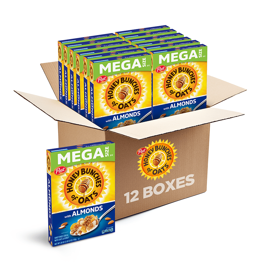 (12 pack) Honey Bunches of Oats with Almonds Almond Breakfast Cereal, Family Size 28 oz Box