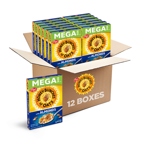 (12 pack) Honey Bunches of Oats with Almonds Almond Breakfast Cereal, Family Size 28 oz Box
