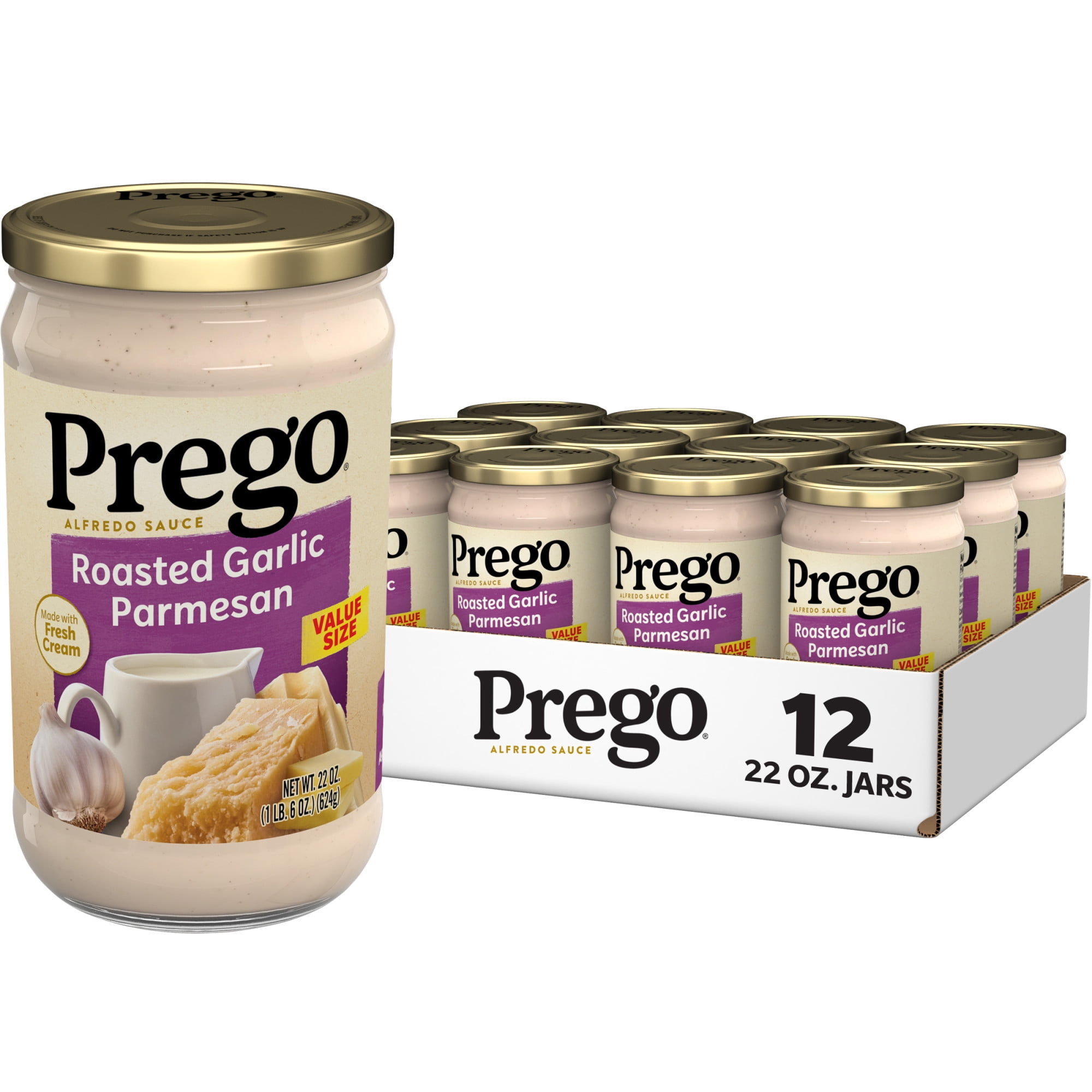 (12 pack) Prego Alfredo Sauce with Roasted Garlic and Parmesan Cheese, 22 oz Jar