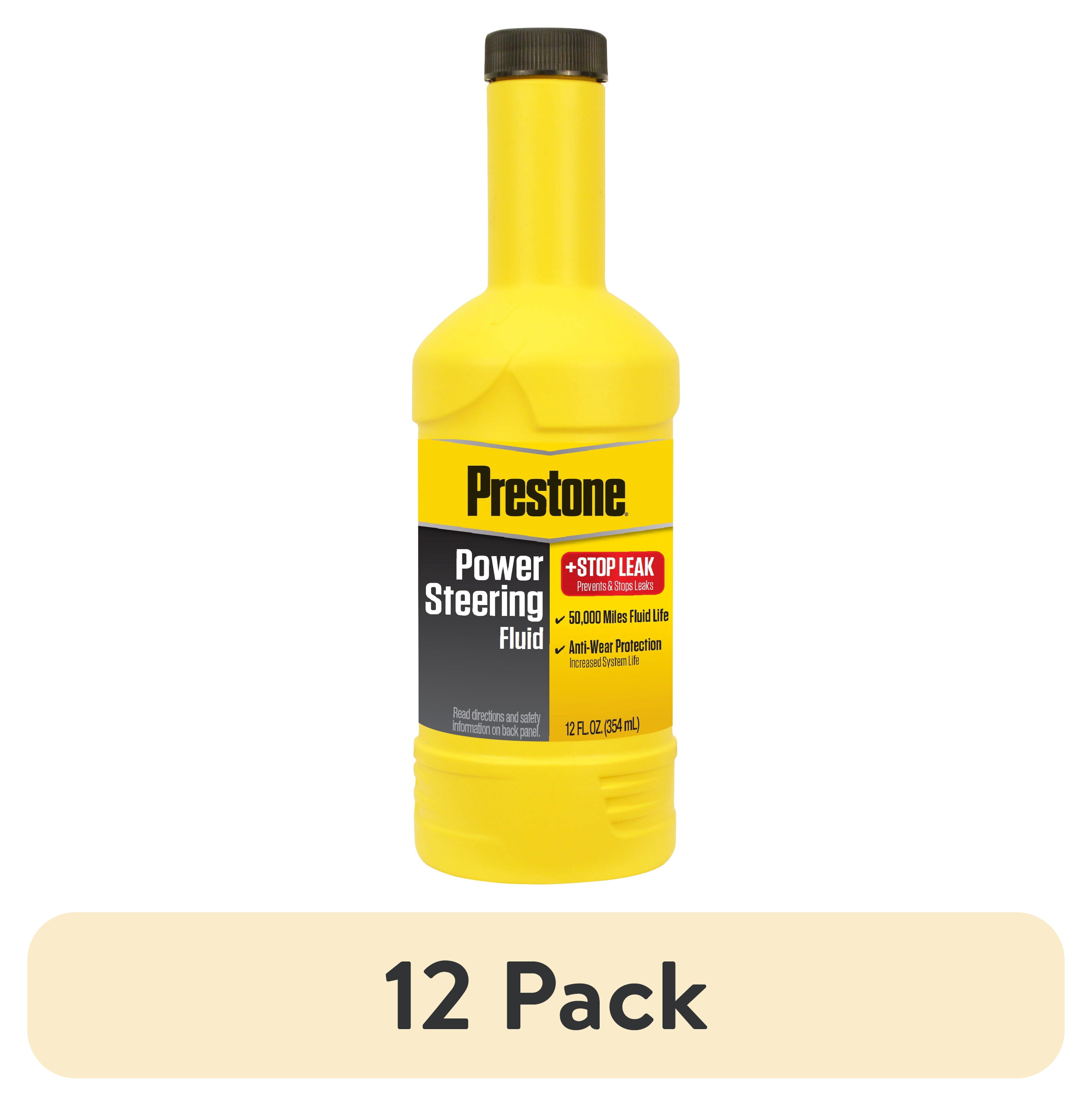 (12 pack) Prestone Power Steering Fluid + Stop Leak - 12 fl oz - Anti-wear, 50,000 Mile