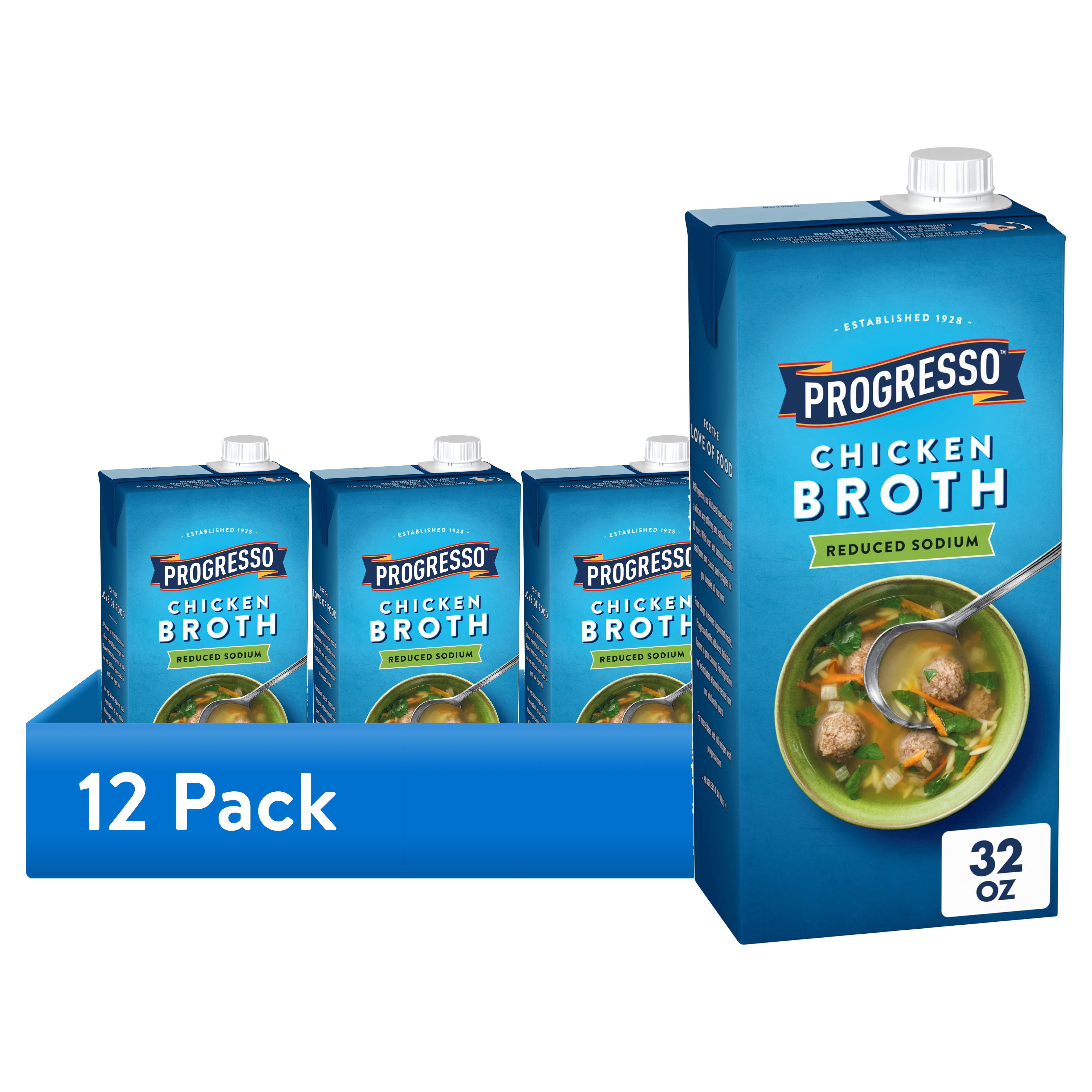 (12 pack) Progresso Chicken Broth, Reduced Sodium, Gluten Free, 32 oz