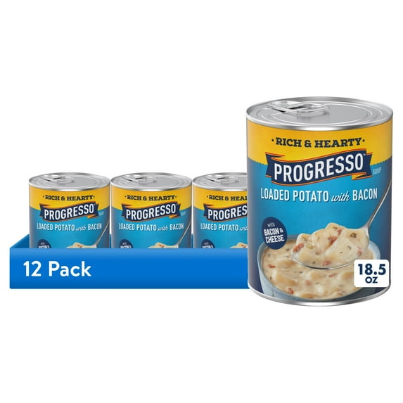(12 pack) Progresso Loaded Potato with Bacon and Cheese Soup, Rich and Hearty Canned Soup, 18.5 oz