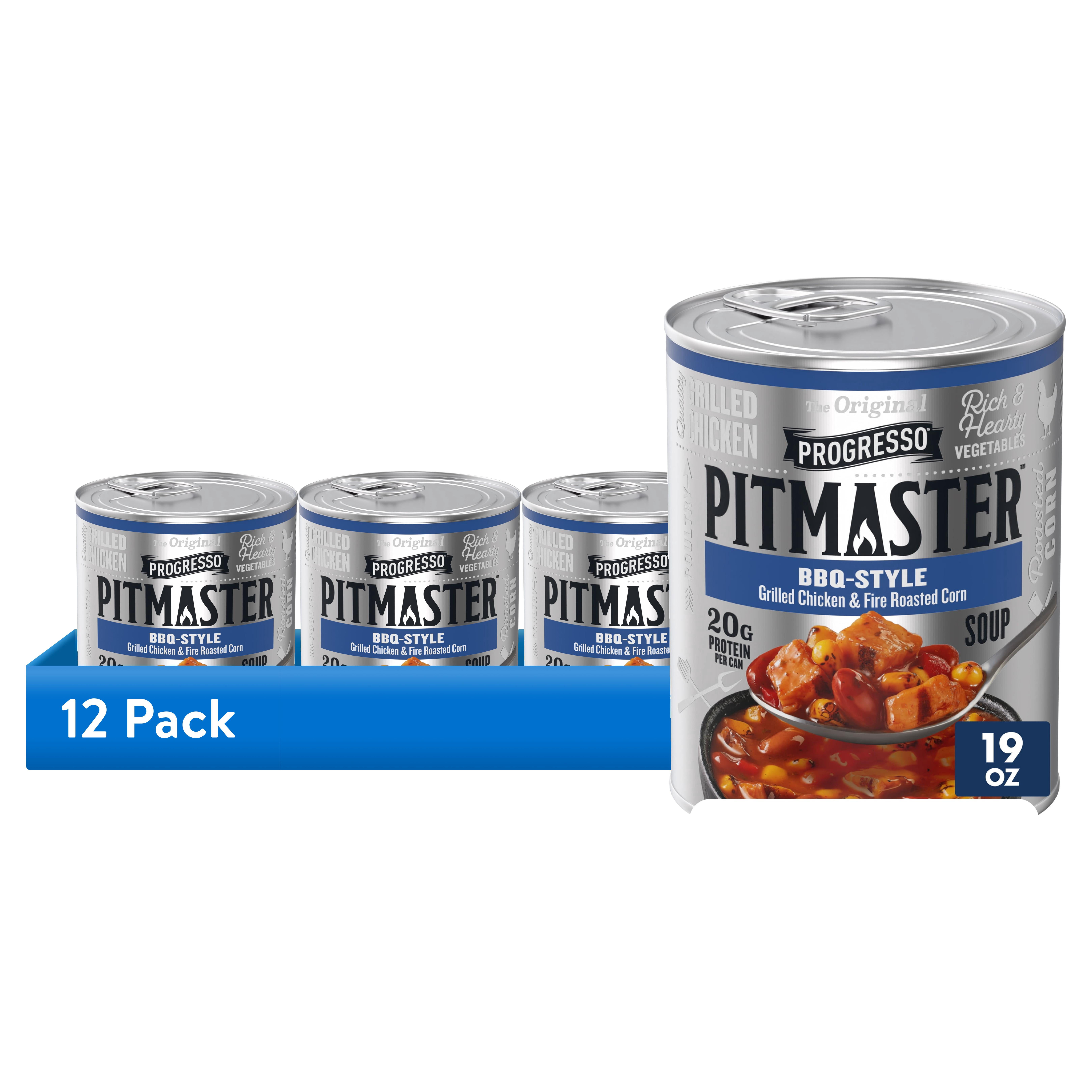 (12 pack) Progresso Pitmaster BBQ Style, Grilled Chicken and Fire Roasted Corn, Canned Soup, 19 oz