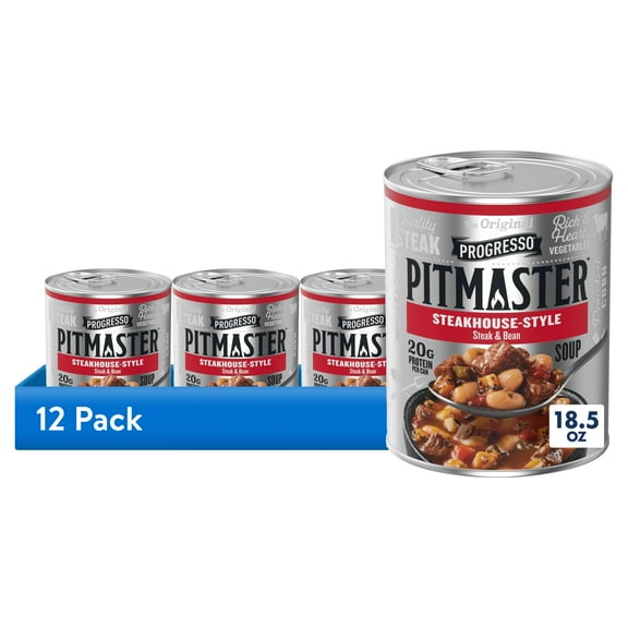 (12 pack) Progresso Pitmaster Steakhouse Style Steak and Bean, Gluten Free, Canned Soup, 18.5 oz