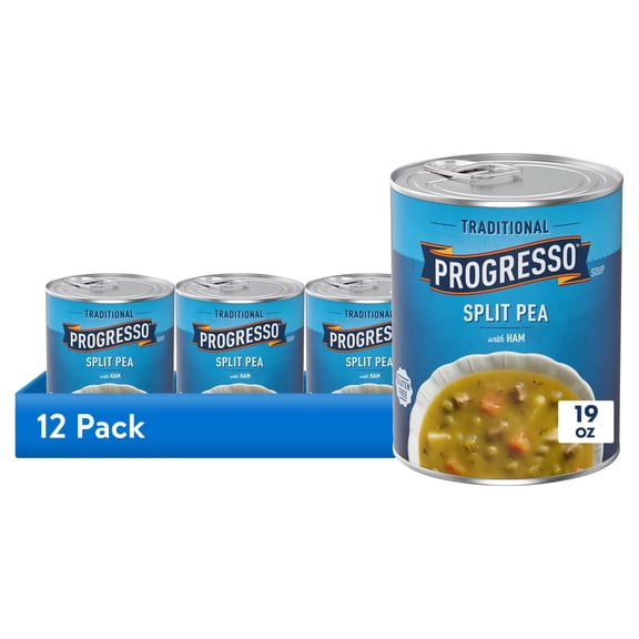 (12 pack) Progresso Split Pea with Ham Soup, Traditional Canned Soup, Gluten Free, 19 oz