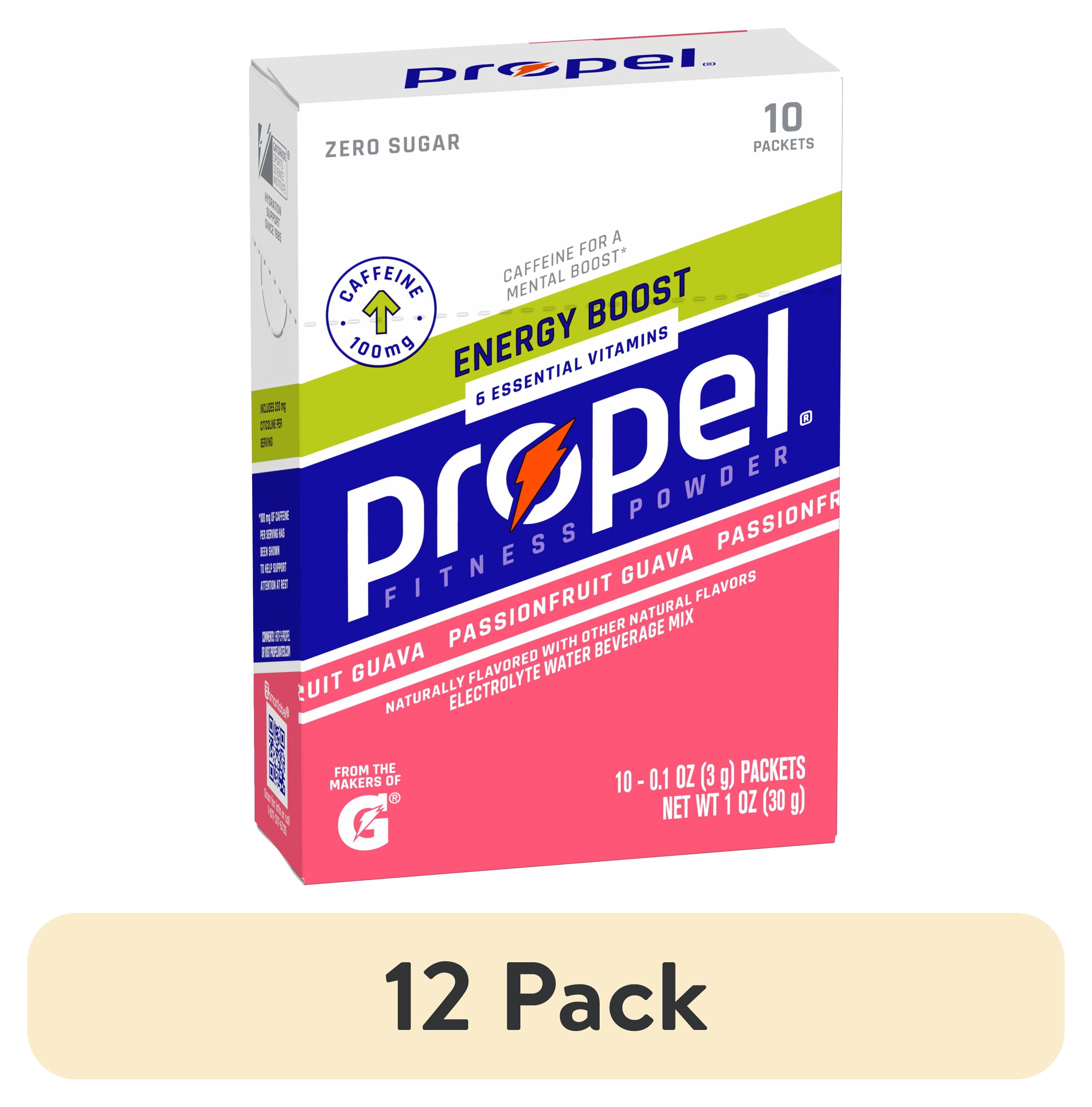 (12 pack) Propel Electrolyte Enhanced Water Drink Mix Powder Packets, Passionfruit Guava, Zero Calorie & Zero Sugar Hydration with Electrolytes and Vitamins C & E, (10 Packets)
