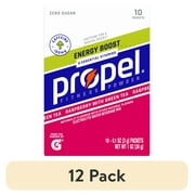 (12 pack) Propel Energy Boost Powder Electrolyte Drink Mix, Raspberry Green Tea, 0.1 oz, 10 Count Packets