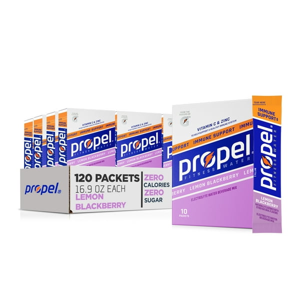 (12 pack) Propel Immune Support Electrolyte Lemon Blackberry, Powered Energy Drink Mix Powder, 0.9 oz, 10 Count Packets