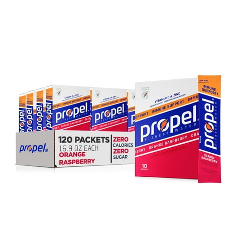 (12 pack) Propel Immune Support Electrolyte Orange Raspberry, Powered Energy Drink Mix Powder, 0.9 oz, 10 Count Packets