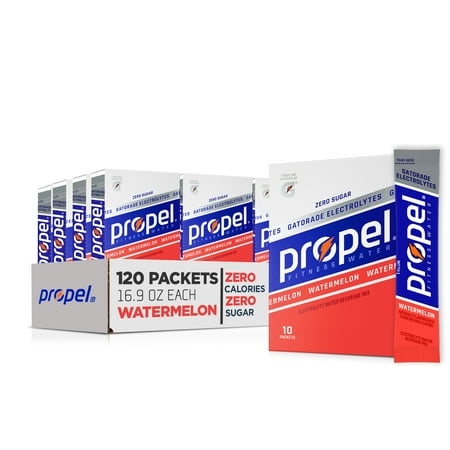 (12 pack) Propel Electrolyte Enhanced Water Drink Mix Powder Packets, Watermelon, Zero Calorie & Zero Sugar Hydration with Electrolytes and Vitamins C & E, (10 Packets)