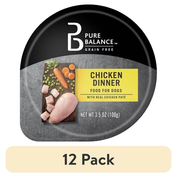 (12 pack) Pure Balance Chicken Dinner Pate Wet Dog Food, Grain Free, 3.5 oz Cup