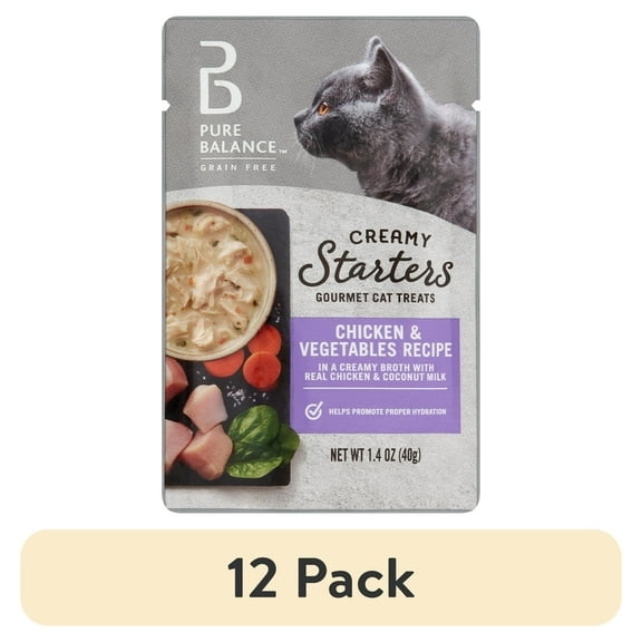 (12 pack) Pure Balance Gourmet Cat Treat Creamy Starters, Chicken & Vegetable Recipe, 1.4 oz