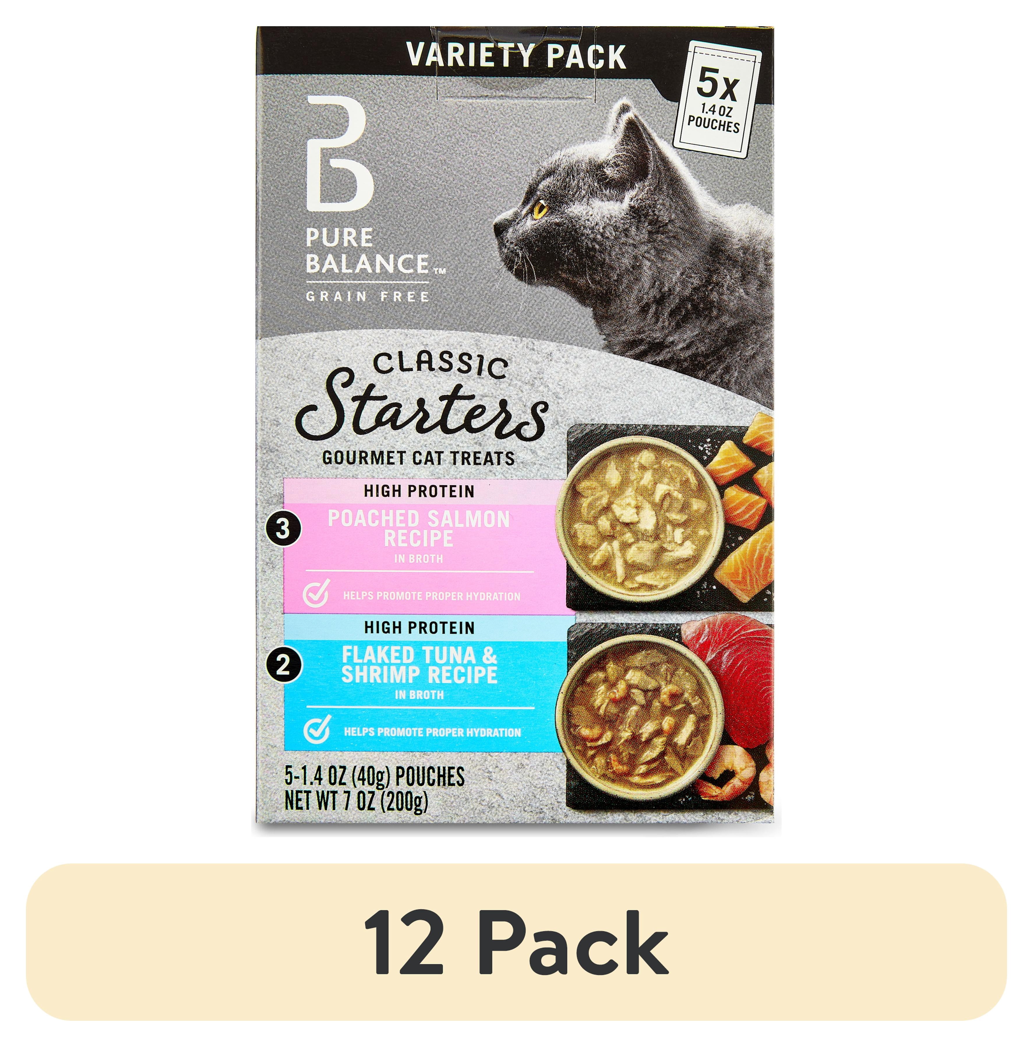 (12 pack) Pure Balance Gourmet Cat Treat Starters, Salmon, Tuna & Shrimp Recipe Variety Pack, 1.4 Oz, 5 Pack