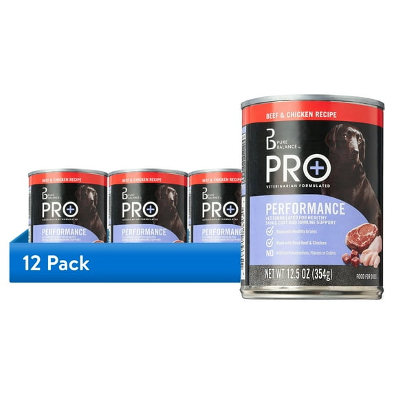 (12 pack) Pure Balance Pro+ Beef & Chicken Recipe Wet Dog Food for Performance, 12.5 oz Can