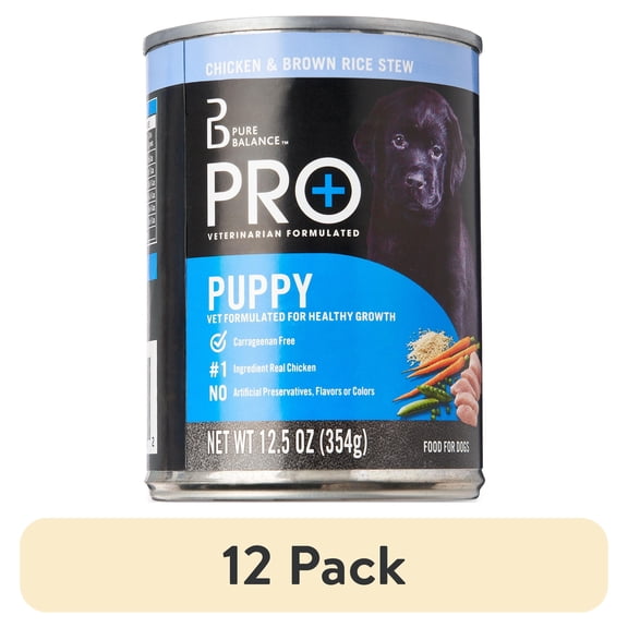 (12 pack) Pure Balance Pro+ Chicken & Brown Rice Stew Wet Dog Food for Puppy, 12.5 oz Can