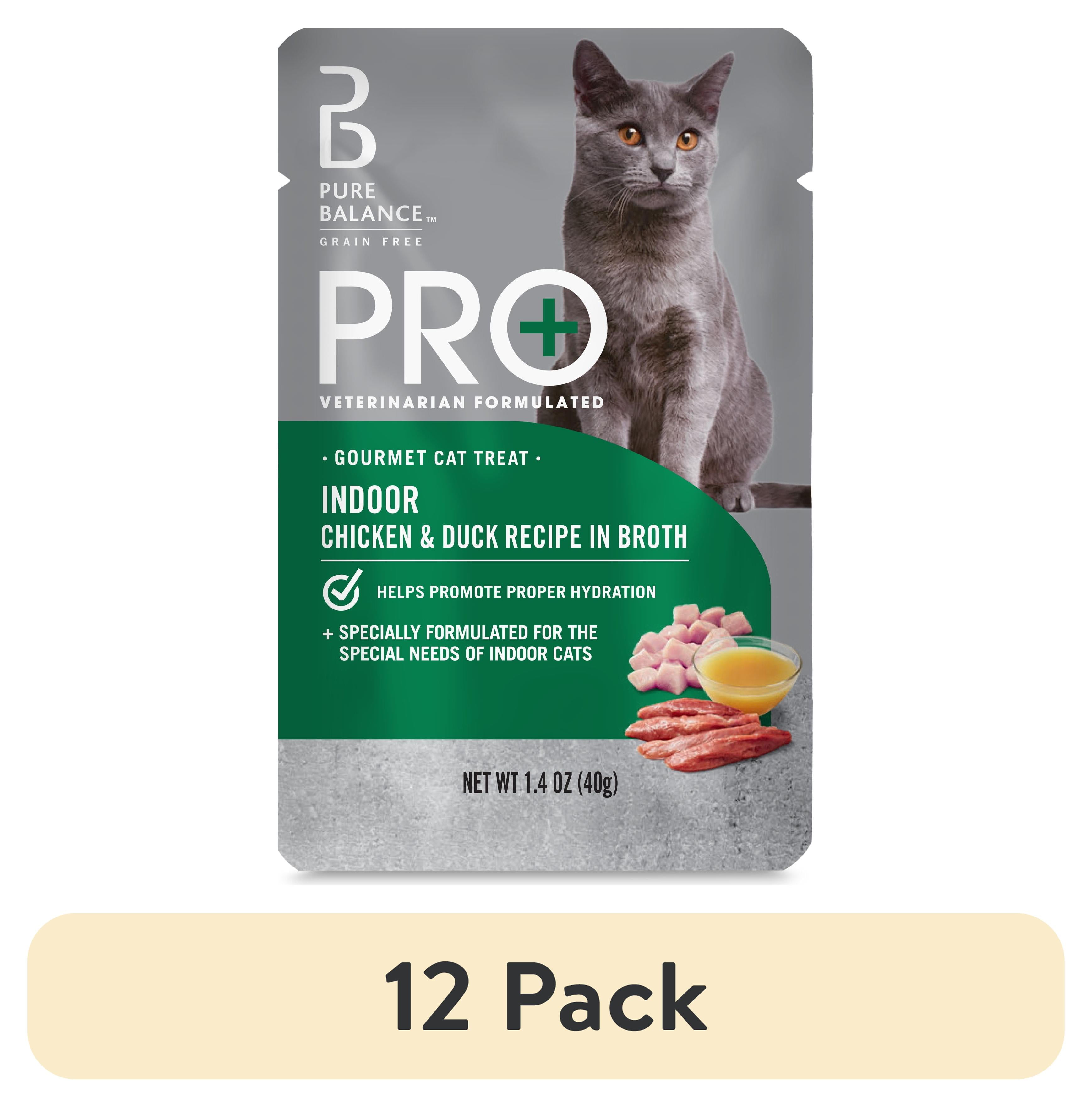 (12 pack) Pure Balance Pro+ Indoor Chicken & Duck Recipe in Broth Cat Treat, 1.4 oz