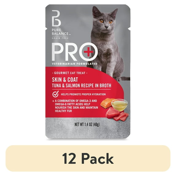 (12 pack) Pure Balance Pro+ Skin and Coat Tuna and Salmon Recipe in Broth, 1.4 oz