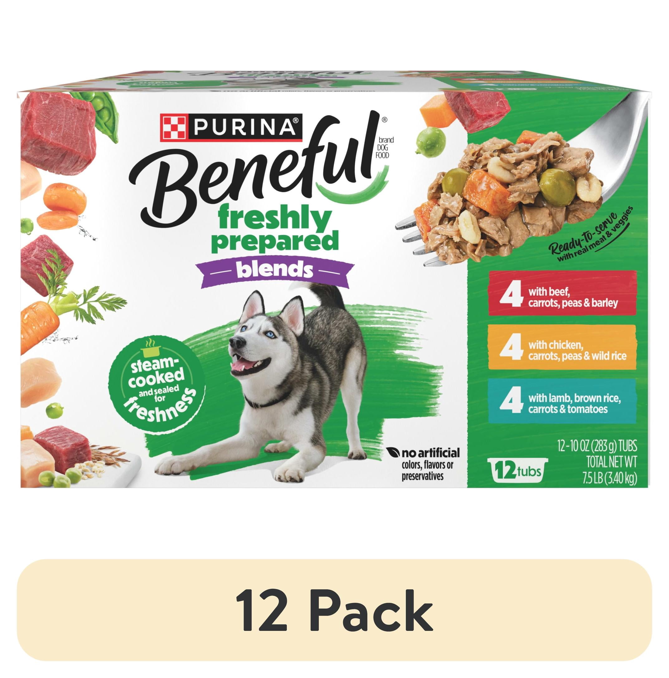 (12 pack) Purina Beneful Freshly Prepared Blends Wet Dog Food Variety Pack With Beef, Chicken, or Lamb Dog Food, 10 oz, 12 Pack