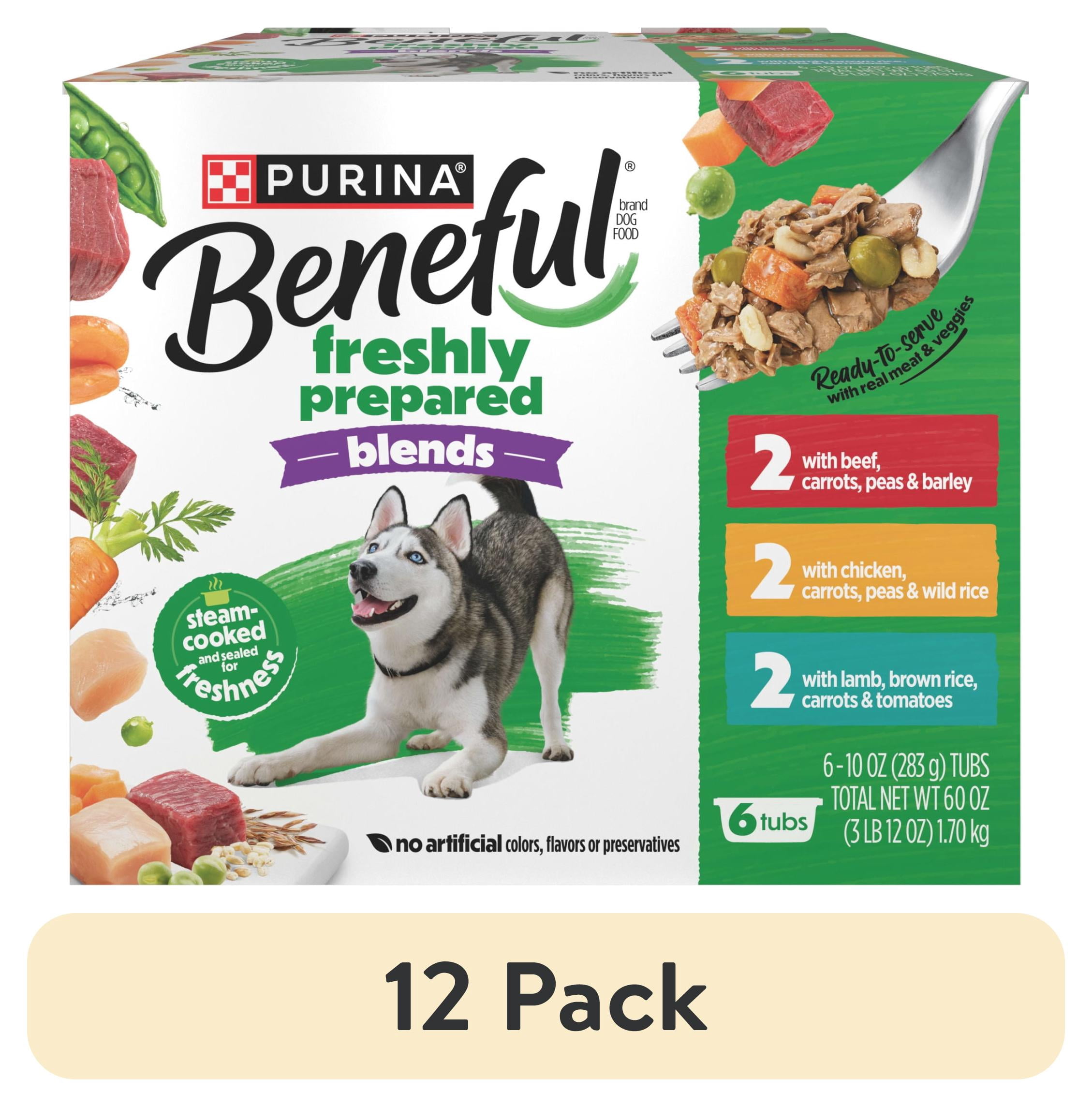(12 pack) Purina Beneful Freshly Prepared Blends Wet Dog Food Variety Pack With Beef, Chicken, or Lamb Dog Food, 10 oz.