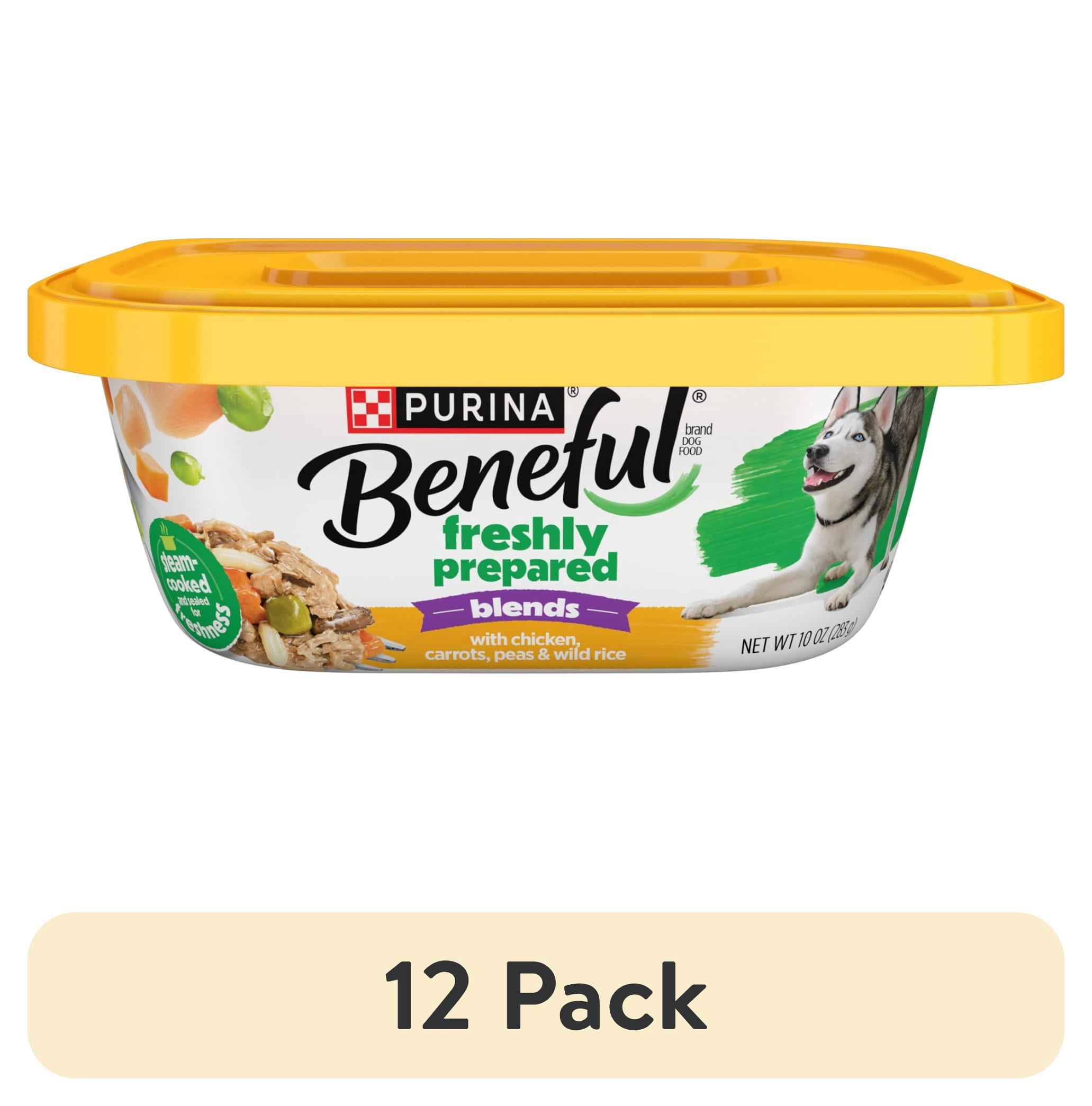 (12 pack) Purina Beneful Freshly Prepared Blends Wet Dog Food with Chicken, Carrots, Peas, and Wild Rice, 10 oz Tub