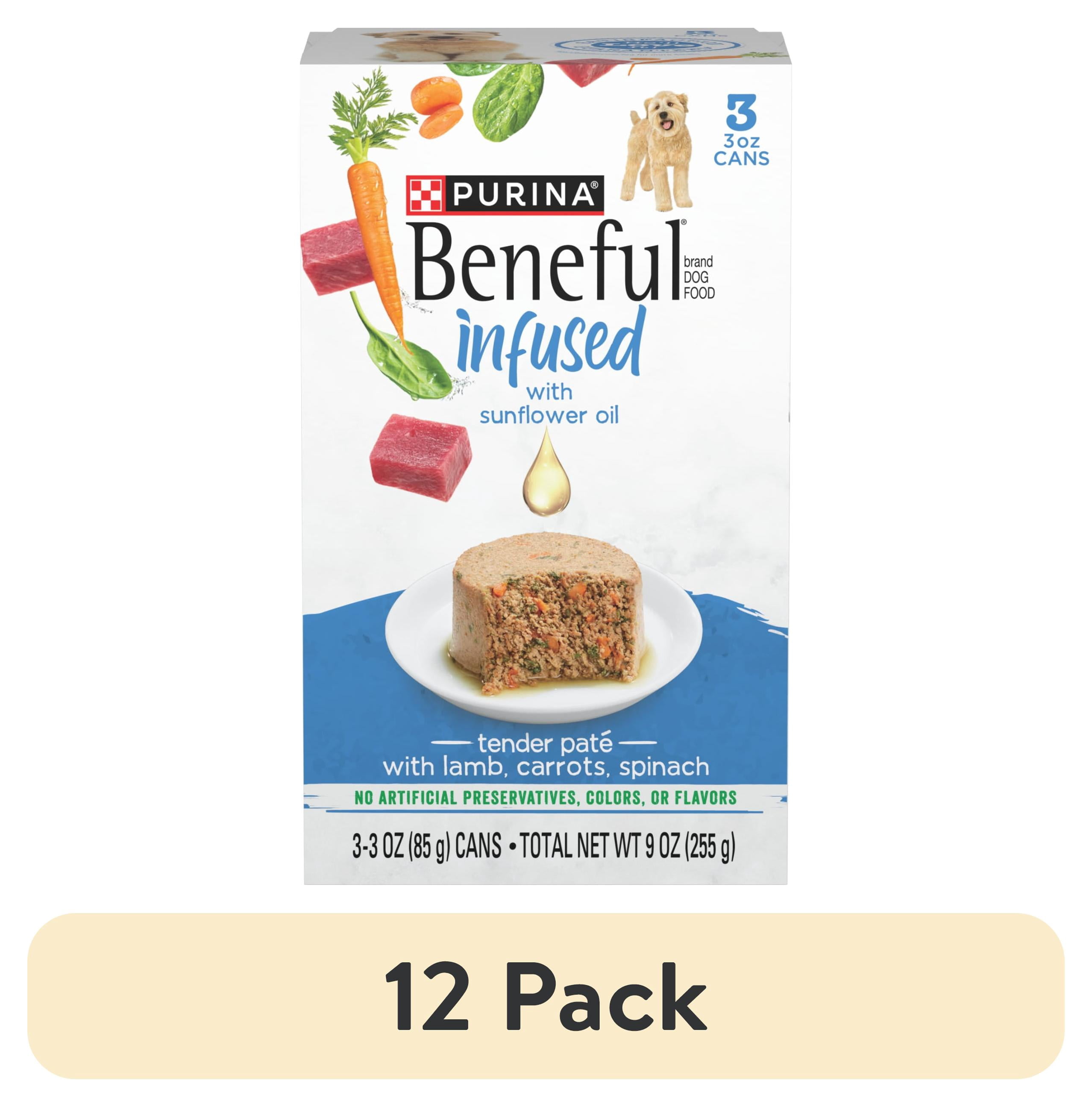 (12 pack) Purina Beneful Infused Wet Dog Food Tender Pate Real Soft Lamb & Vegetables, 3 oz Cans (3 Pack)