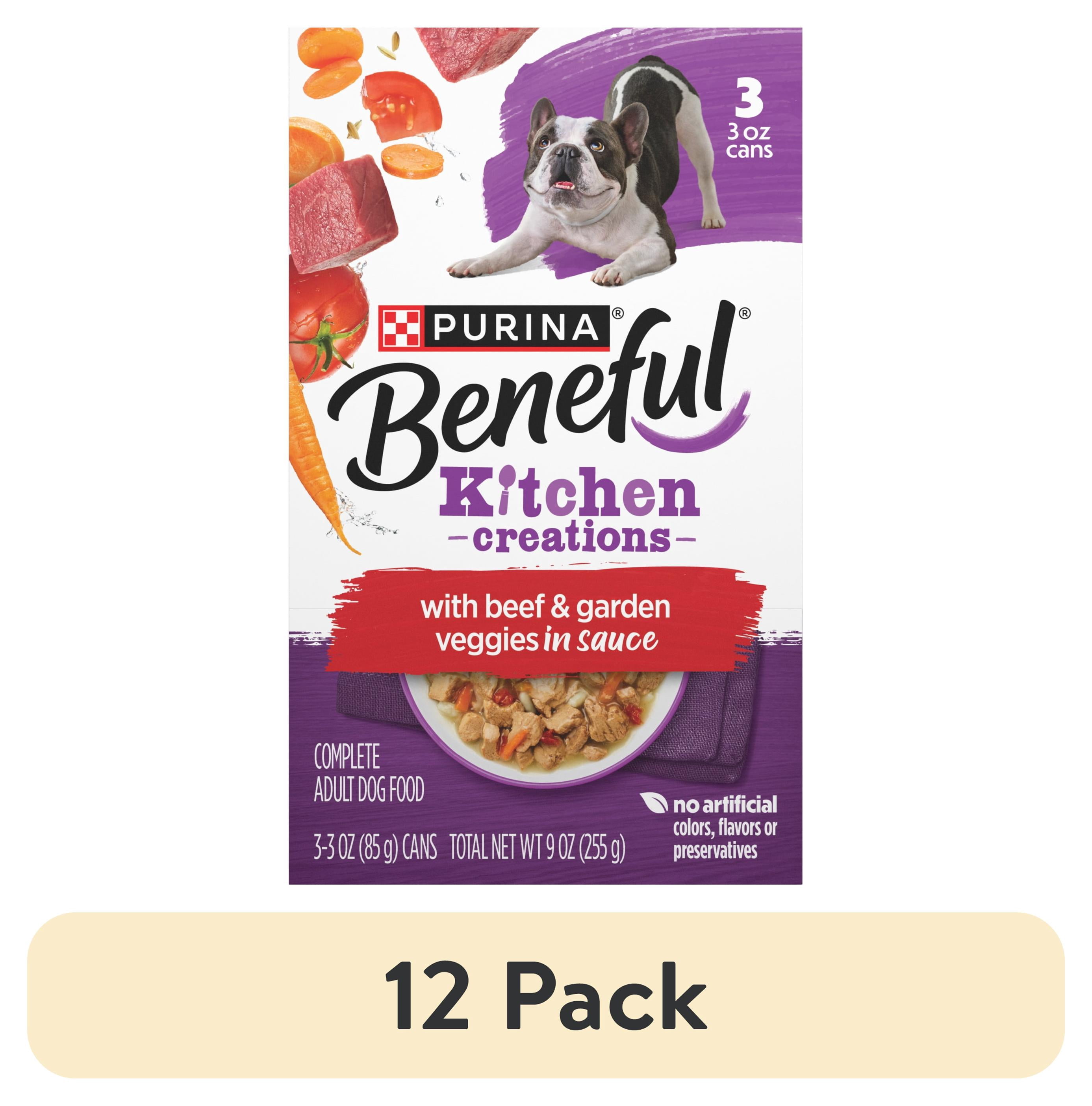 (12 pack) Purina Beneful Kitchen Creations With Beef and Garden Veggies in Sauce Wet Dog Food, 3 oz Cans (3 Pack)