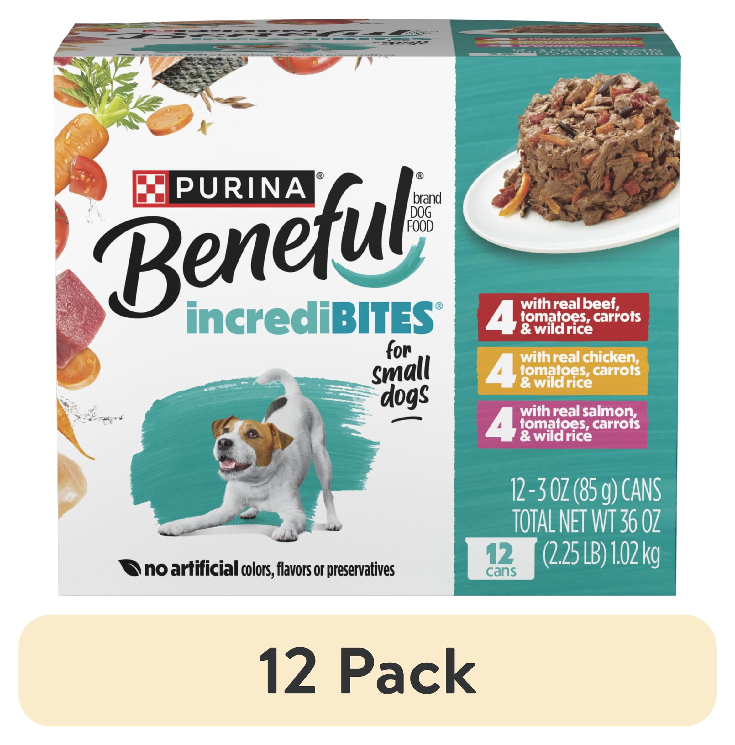 (12 pack) Purina Beneful Small Breed Wet Dog Food Variety Pack, IncrediBites With Real Beef, Chicken and Salmon, 3 oz.