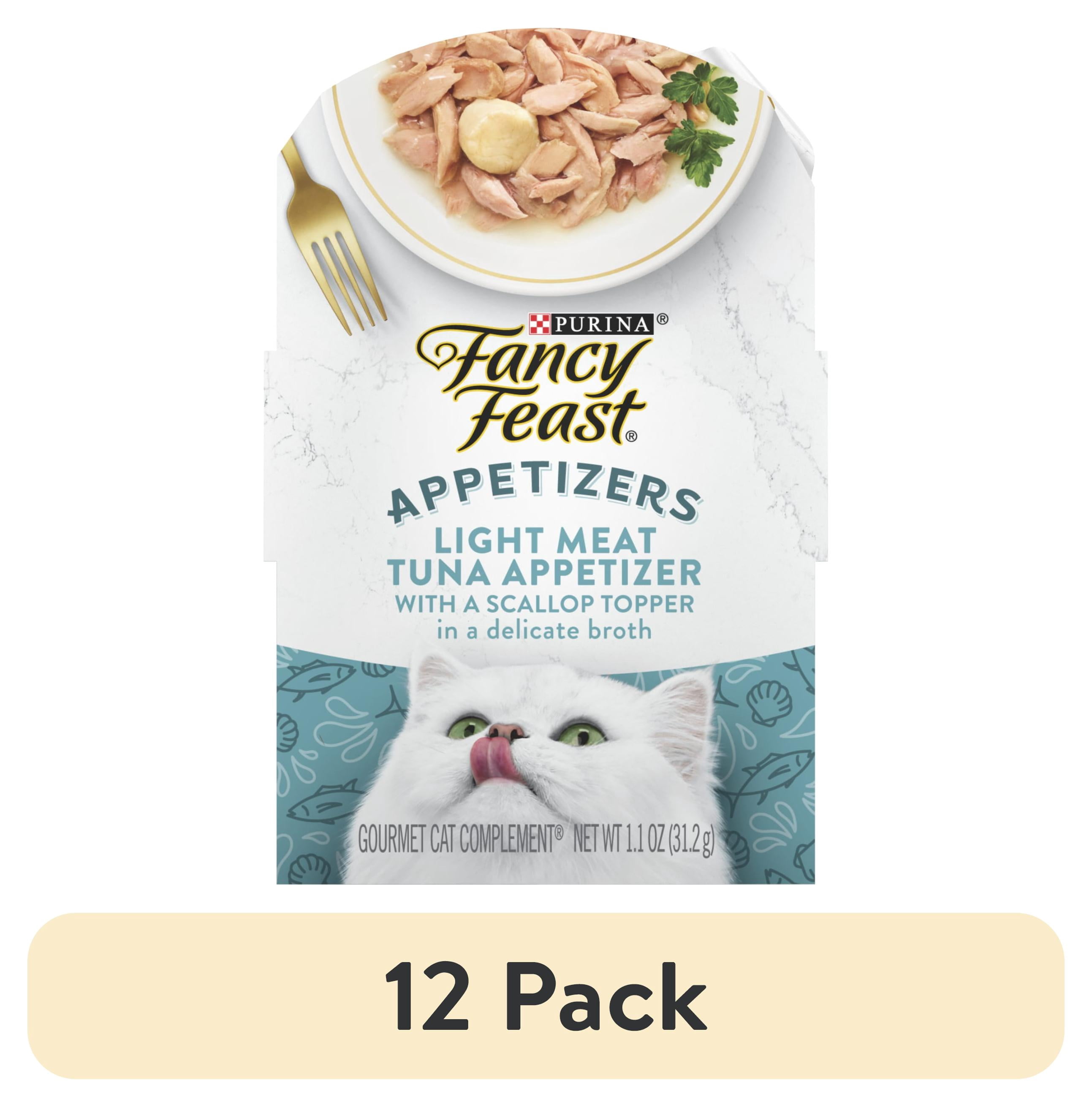 (12 pack) Purina Fancy Feast Appetizers Wet Cat Food, Tuna & Scallop in Broth, 1.1 oz Tray, 10 Pack