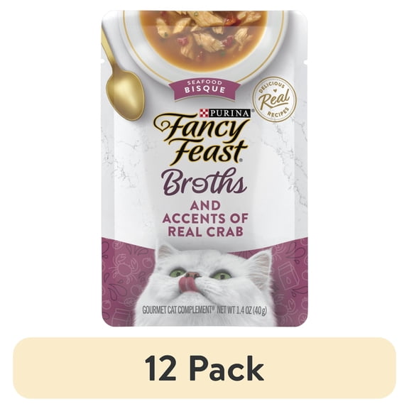 (12 pack) Purina Fancy Feast Seafood Bisque Accents of Crab Broth for Cats, 1.4 oz Pouch
