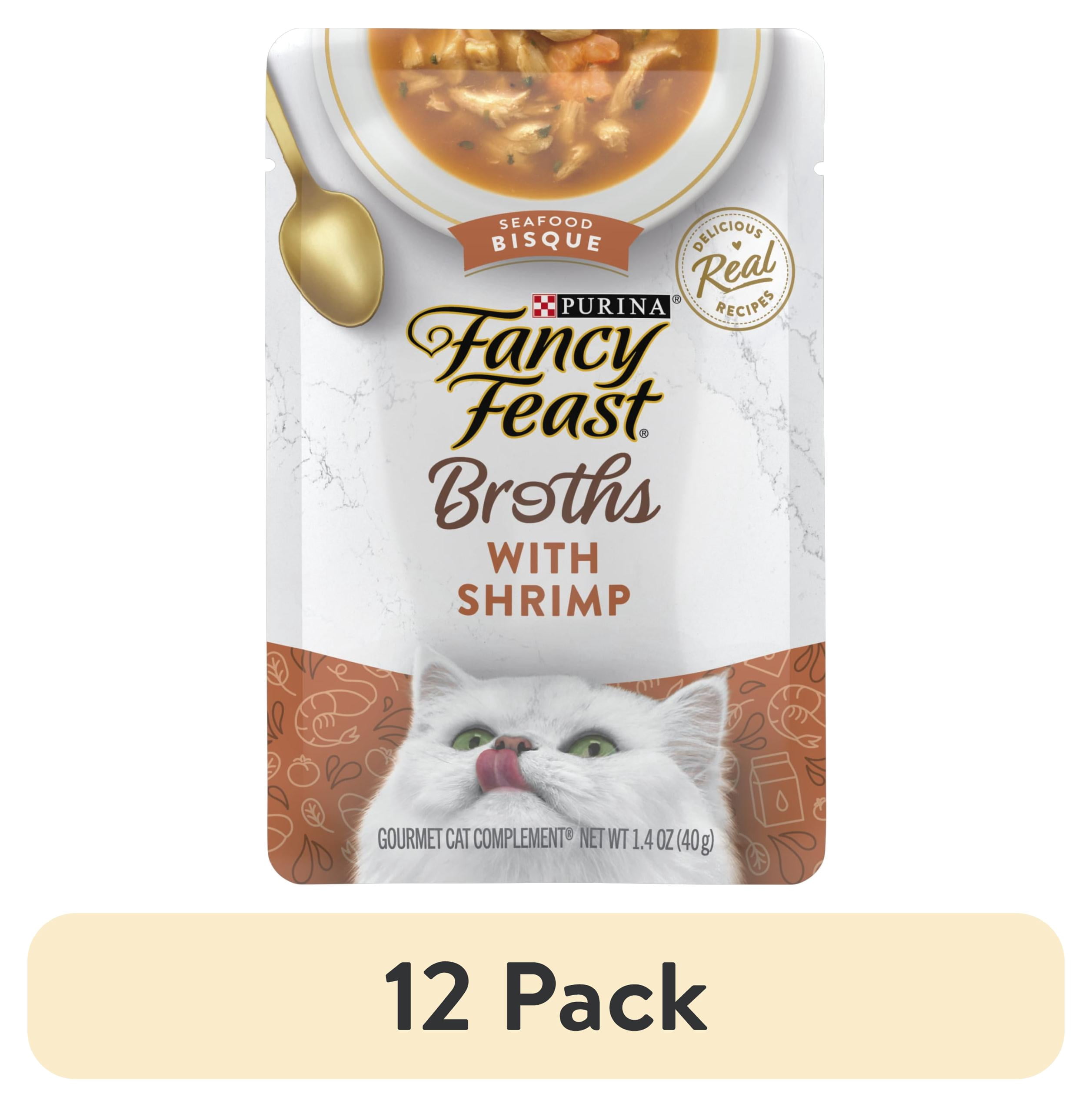 (12 pack) Purina Fancy Feast Broths Shrimp Seafood Bisque Wet Cat Food, 1.4 oz Pouch
