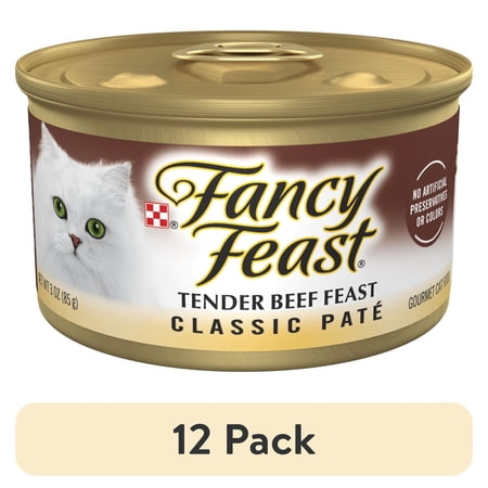 (12 pack) Purina Fancy Feast Tender Beef Feast Classic Grain Free Wet Cat Food Pate, 3 oz.