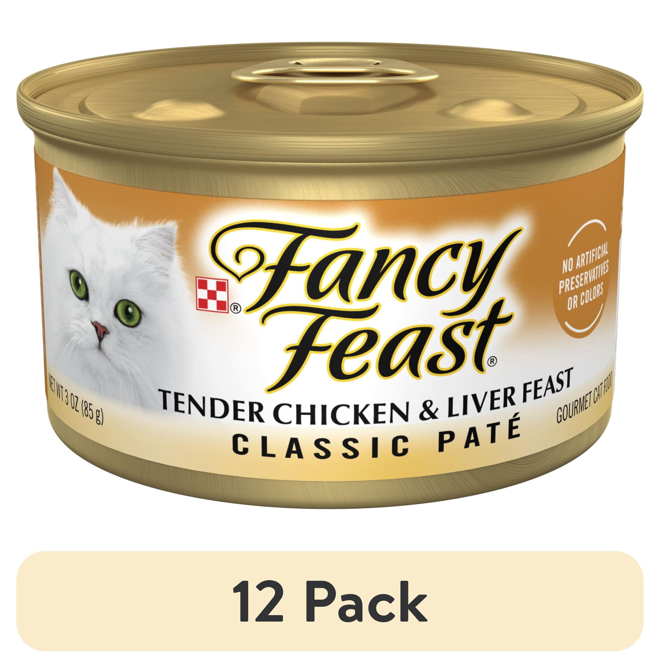 (12 pack) Purina Fancy Feast Tender Chicken and Liver Feast Classic Grain Free Wet Cat Food Pate, 3 oz.