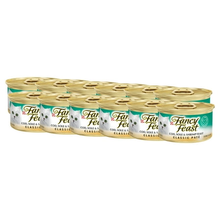 (12 pack) Purina Fancy Feast Classic Pate Kitten Food, Wet Cat Food, Cod, Sole, & Shrimp, 3 oz Can