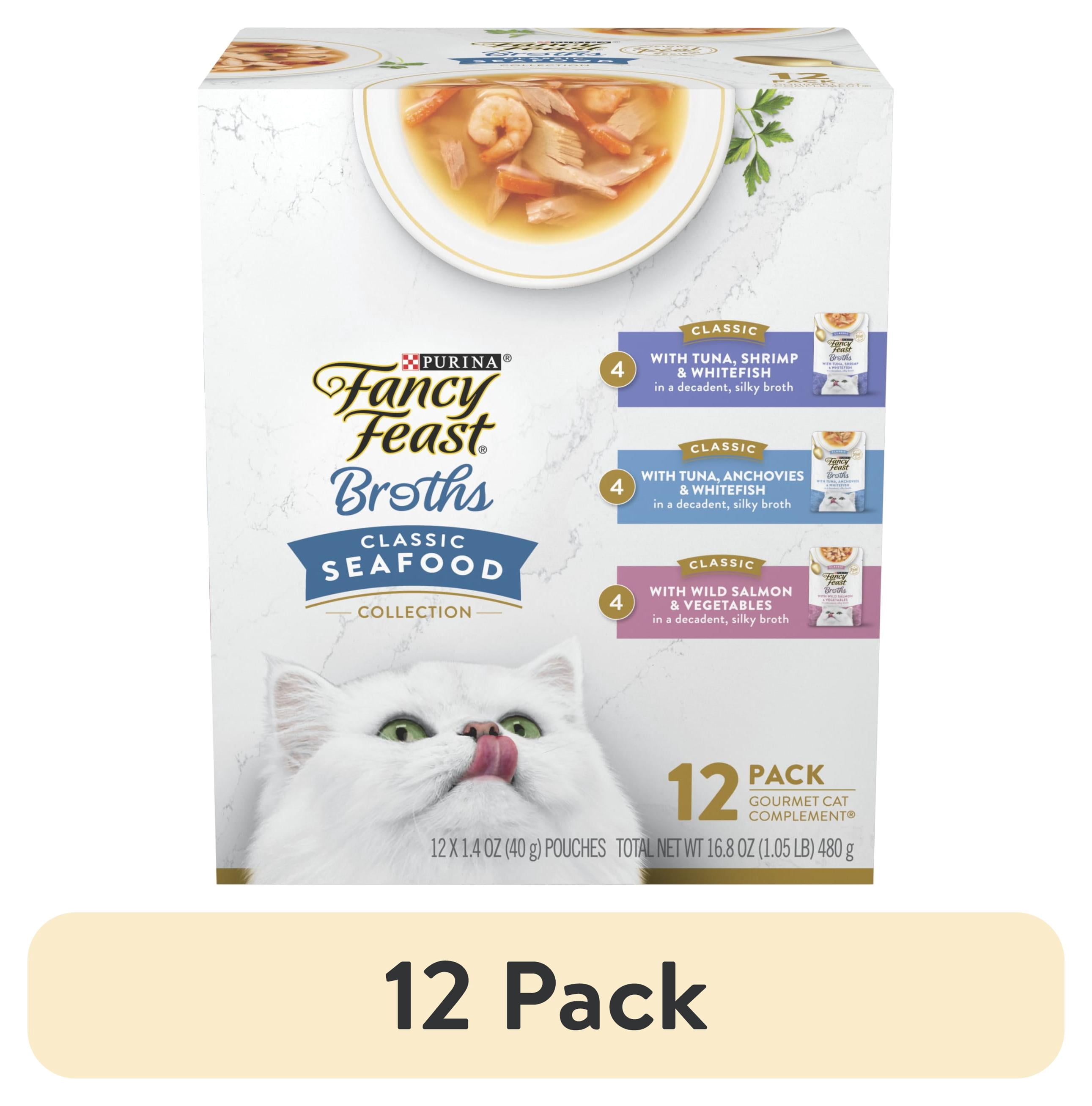 (12 pack) Purina Fancy Feast Classic Seafood Collection Broth for Cats Variety Pack, 1.4 oz Pouches (12 Pack)