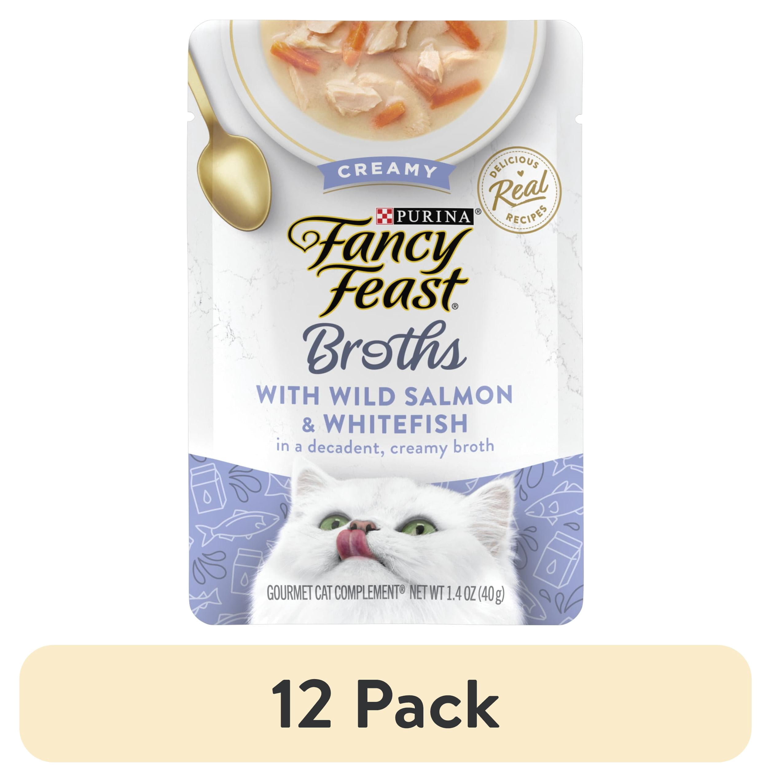 (12 pack) Purina Fancy Feast Creamy Wild Salmon & Whitefish Broth for Cats, 1.4 oz Pouch
