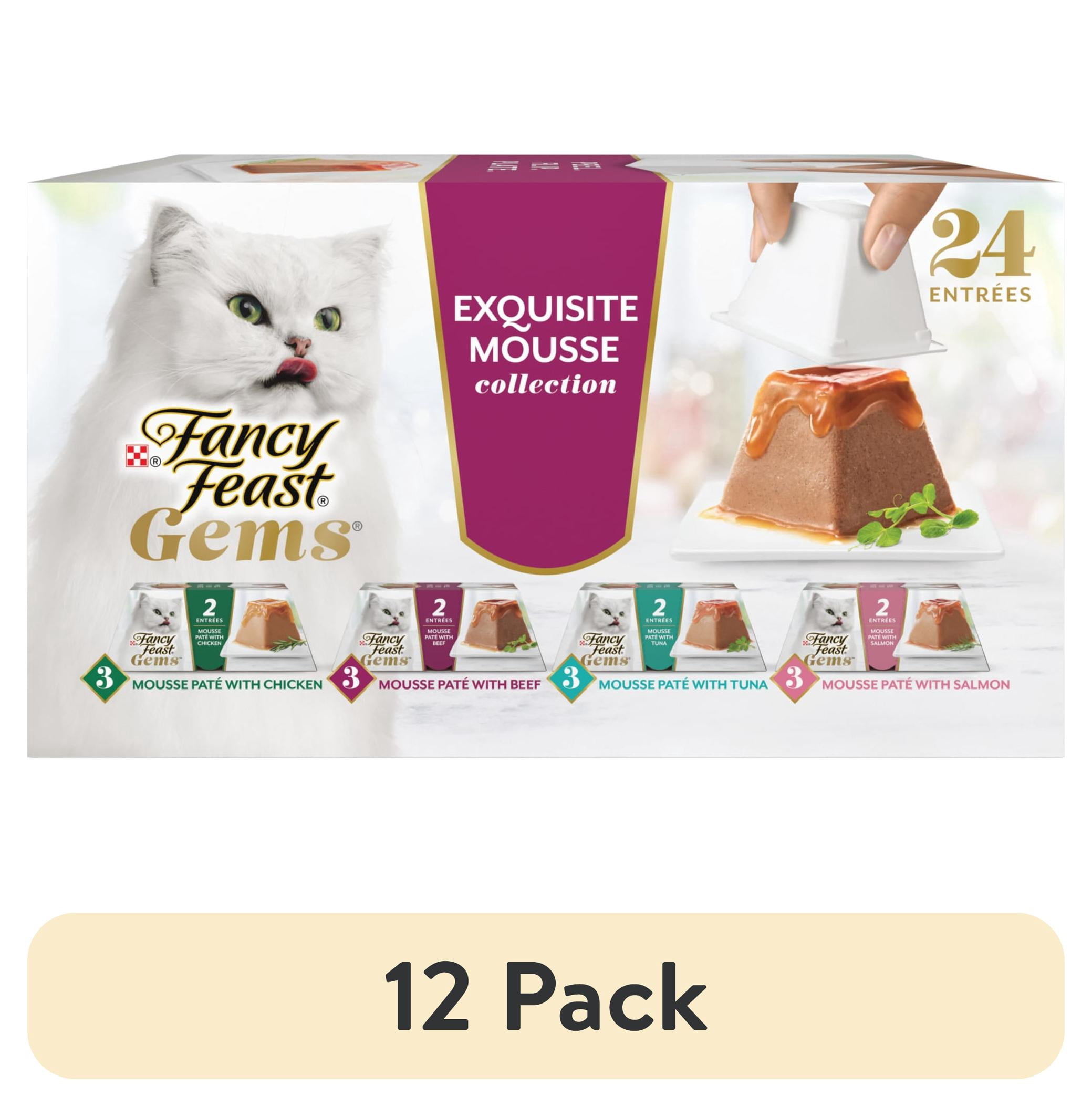 (12 pack) Purina Fancy Feast Gems Chicken, Beef, Tuna, & Salmon Flavor Mousse Pate Wet Cat Food Variety Pack, 2 oz Tubs (24 Pack)