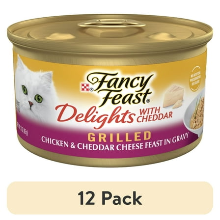 (12 pack) Purina Fancy Feast Grilled Delights with Cheddar Wet Cat Food, Chicken & Cheddar, 3 oz Can