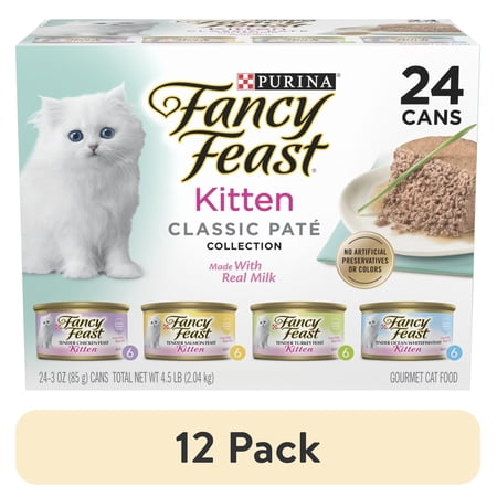 (12 pack) Purina Fancy Feast Kitten Food, Wet Cat Food, Classic Pate Collection with Milk, 3 oz Cans