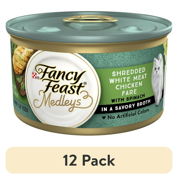(12 pack) Purina Fancy Feast Medleys Cat Food, Wet Cat Food, Shredded Chicken & Spinach, 3 oz Can