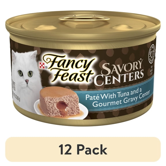 (12 pack) Purina Fancy Feast Savory Centers Pate Adult Wet Cat Food with Tuna and a Gravy Center, 3 oz Can