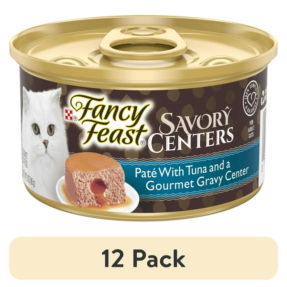 (12 pack) Purina Fancy Feast Savory Centers Pate Adult Wet Cat Food with Tuna and a Gravy Center, 3 oz Can