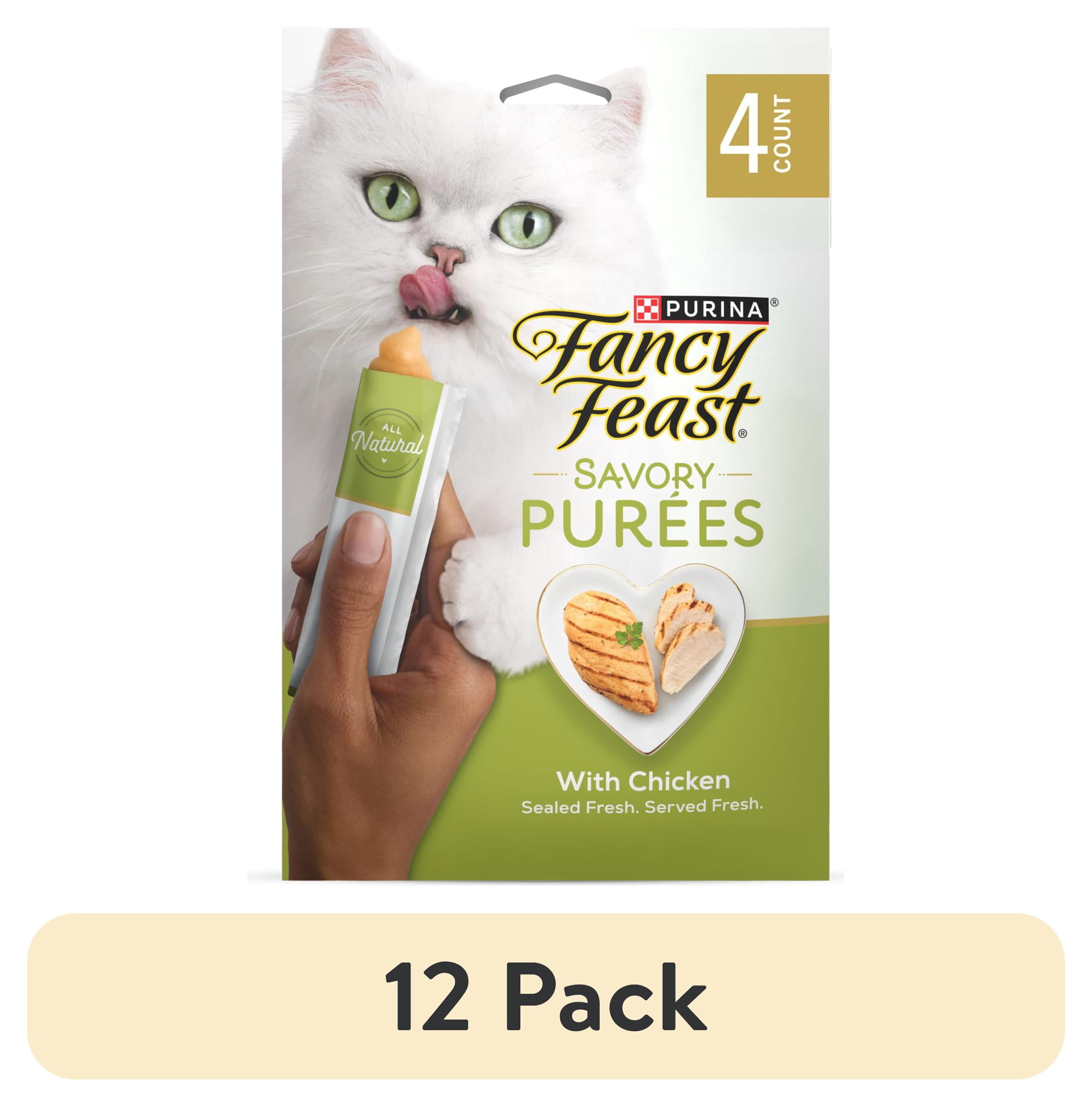 (12 pack) Purina Fancy Feast Savory Purees With Chicken Lickable Cat Treats, 1.4 oz.