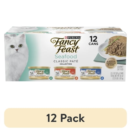 (12 pack) Purina Fancy Feast Seafood Classic Pate Collection Grain Free Wet Cat Food Pate Variety Pack, 3 oz Cans (12 Pack)